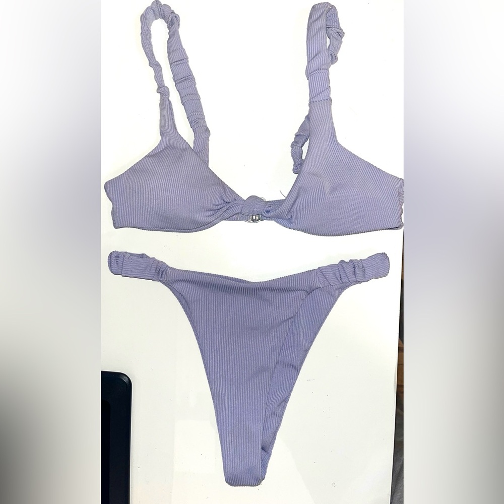 Purple high waisted ruched bikini
